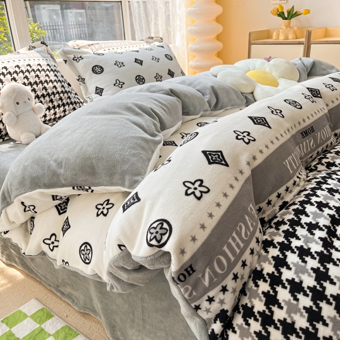 91家纺网 家纺一手货源 找家纺 2022慕尚高克重田园风牛奶绒系列单被套 千鸟格