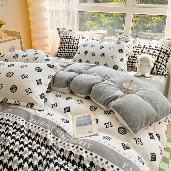 91家纺网 家纺一手货源 找家纺 2022慕尚高克重田园风牛奶绒系列单被套 千鸟格