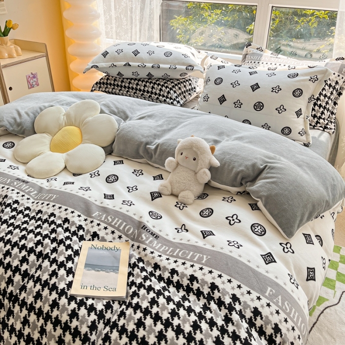 91家纺网 家纺一手货源 找家纺 2022慕尚高克重田园风牛奶绒系列单被套 千鸟格