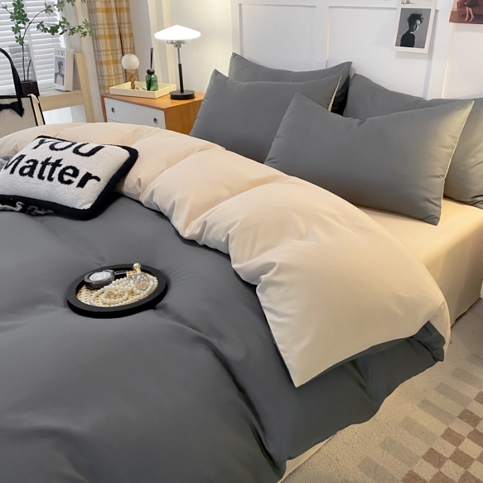 91家纺网 家纺一手货源 找家纺 （总）米瑞娜2022新款纯色磨毛双拼四件套