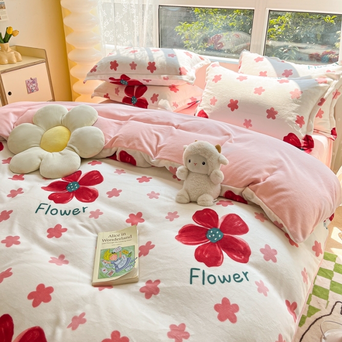 91家纺网 家纺一手货源 找家纺 2022慕尚高克重田园风牛奶绒系列单被套 牵牛花