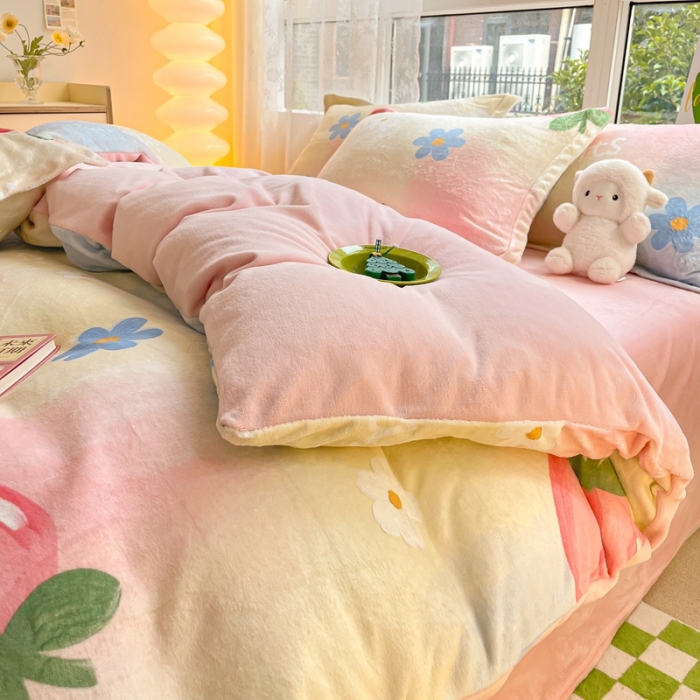 91家纺网 家纺一手货源 找家纺 2022慕尚高克重田园风牛奶绒系列单被套 桃桃