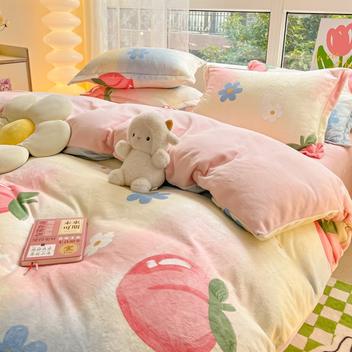 91家纺网 家纺一手货源 找家纺 2022慕尚高克重田园风牛奶绒系列单被套 桃桃