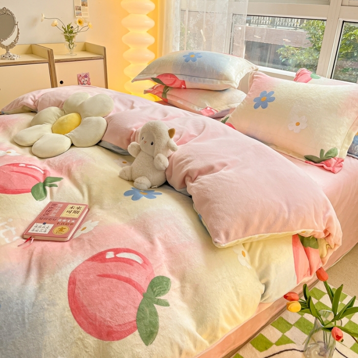 91家纺网 家纺一手货源 找家纺 2022慕尚高克重田园风牛奶绒系列单被套 桃桃
