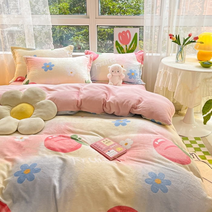 91家纺网 家纺一手货源 找家纺 2022慕尚高克重田园风牛奶绒系列单被套 桃桃