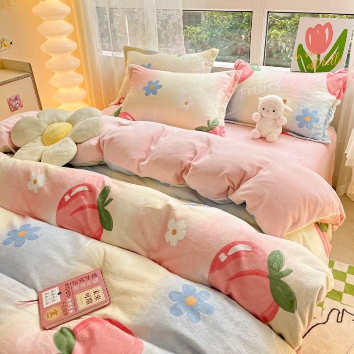 91家纺网 家纺一手货源 找家纺 2022慕尚高克重田园风牛奶绒系列单被套 桃桃