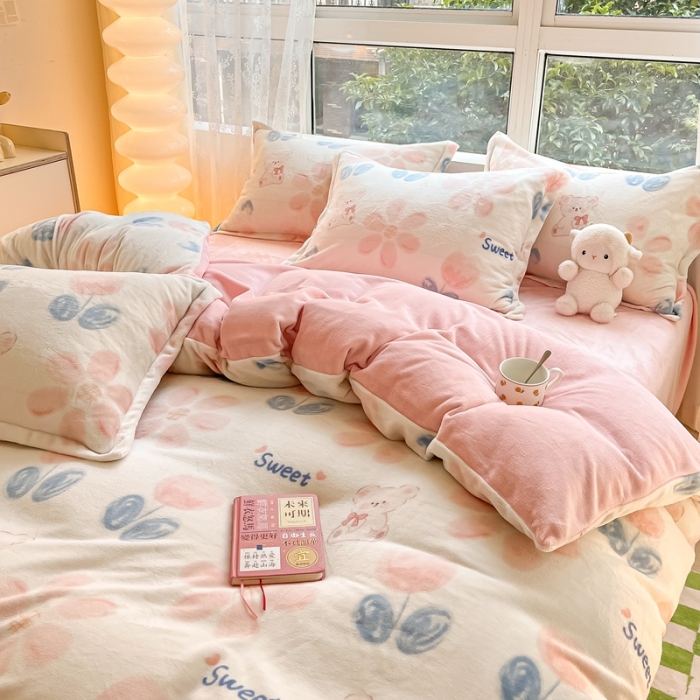 91家纺网 家纺一手货源 找家纺 2022慕尚高克重田园风牛奶绒系列单被套 小花熊