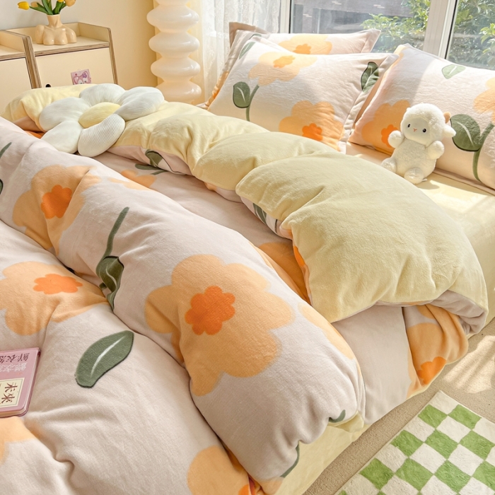 91家纺网 家纺一手货源 找家纺 2022慕尚高克重田园风牛奶绒系列单被套 小黄花