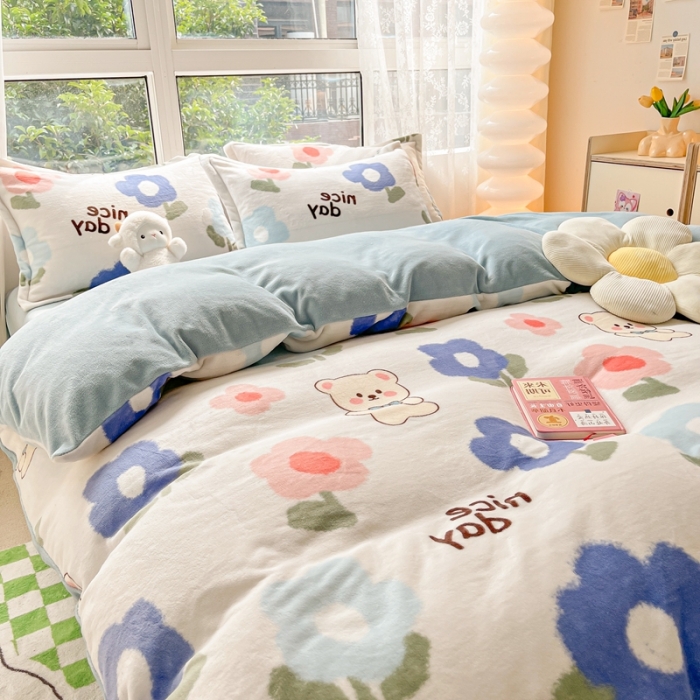 91家纺网 家纺一手货源 找家纺 2022慕尚高克重田园风牛奶绒系列单被套 小太熊