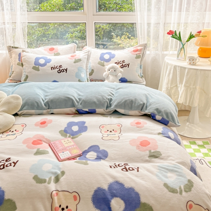 91家纺网 家纺一手货源 找家纺 2022慕尚高克重田园风牛奶绒系列单被套 小太熊