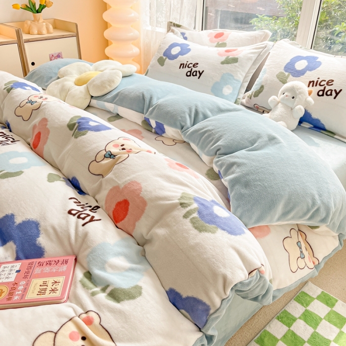 91家纺网 家纺一手货源 找家纺 2022慕尚高克重田园风牛奶绒系列单被套 小太熊