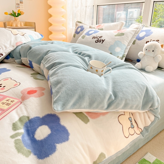 91家纺网 家纺一手货源 找家纺 2022慕尚高克重田园风牛奶绒系列单被套 小太熊