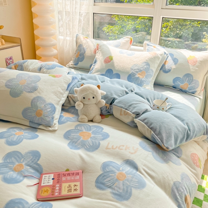 91家纺网 家纺一手货源 找家纺 2022慕尚高克重田园风牛奶绒系列单被套 幸运花绒