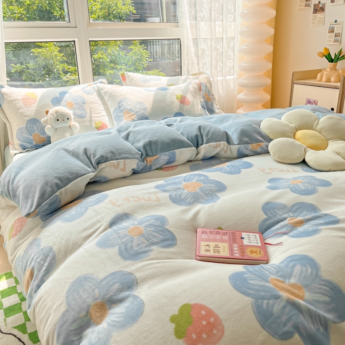 91家纺网 家纺一手货源 找家纺 2022慕尚高克重田园风牛奶绒系列单被套 幸运花绒