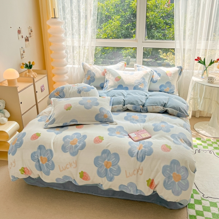 91家纺网 家纺一手货源 找家纺 2022慕尚高克重田园风牛奶绒系列单被套 幸运花绒