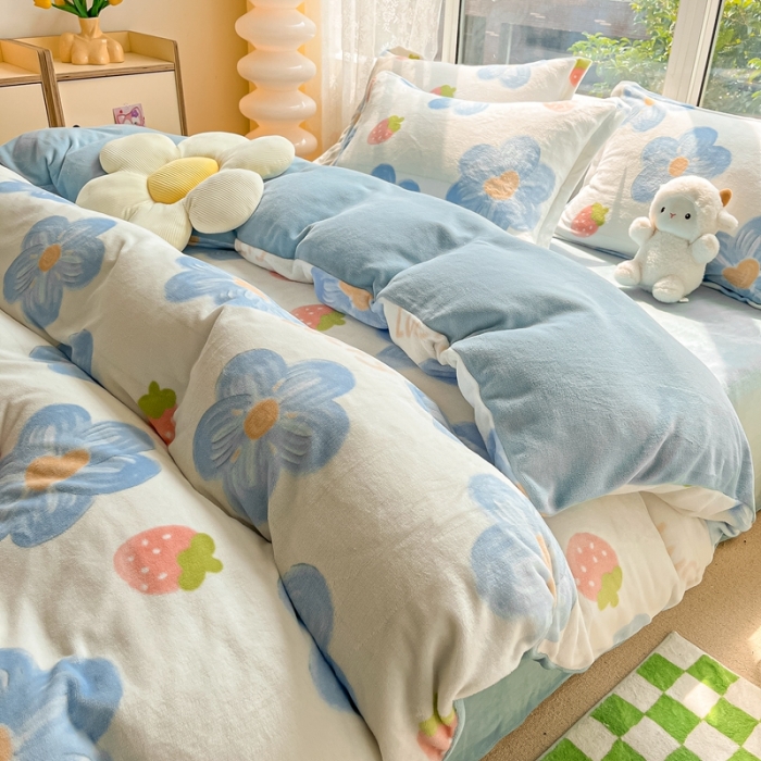 91家纺网 家纺一手货源 找家纺 2022慕尚高克重田园风牛奶绒系列单被套 幸运花绒