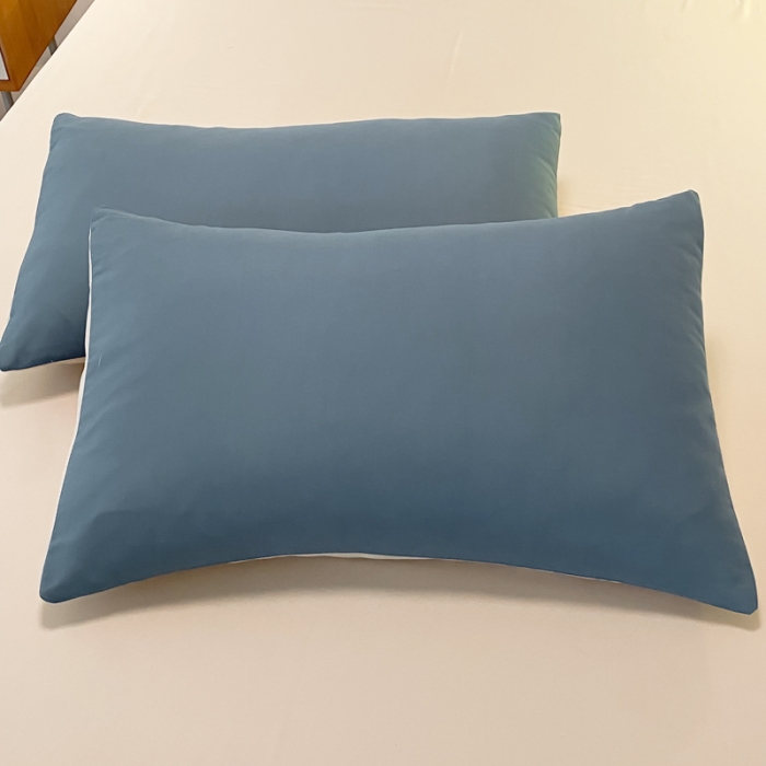 91家纺网 家纺一手货源 找家纺 米瑞娜2022新款纯色磨毛双拼四件套 海蓝拼奶茶