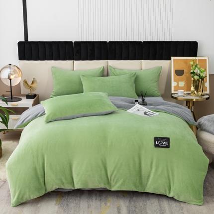 鸿羽樱2022新款纯色牛奶绒四件套 典雅绿+时尚灰