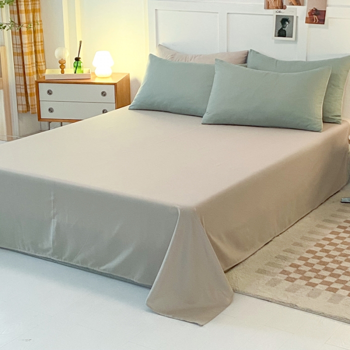 91家纺网 家纺一手货源 找家纺 米瑞娜2022新款纯色磨毛双拼四件套 抹茶卡其