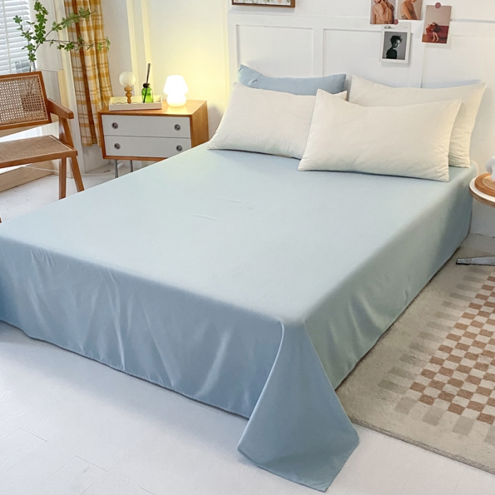 91家纺网 家纺一手货源 找家纺 米瑞娜2022新款纯色磨毛双拼四件套 奶白淡蓝