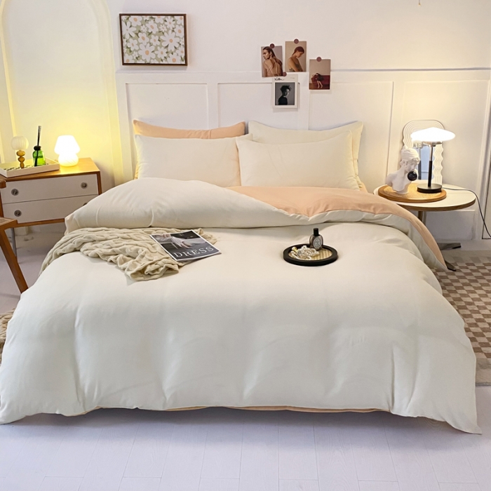 91家纺网 家纺一手货源 找家纺 米瑞娜2022新款纯色磨毛双拼四件套 奶茶芝士