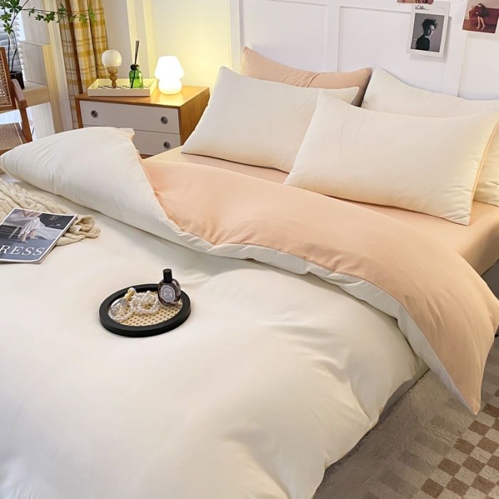 91家纺网 家纺一手货源 找家纺 米瑞娜2022新款纯色磨毛双拼四件套 奶茶芝士