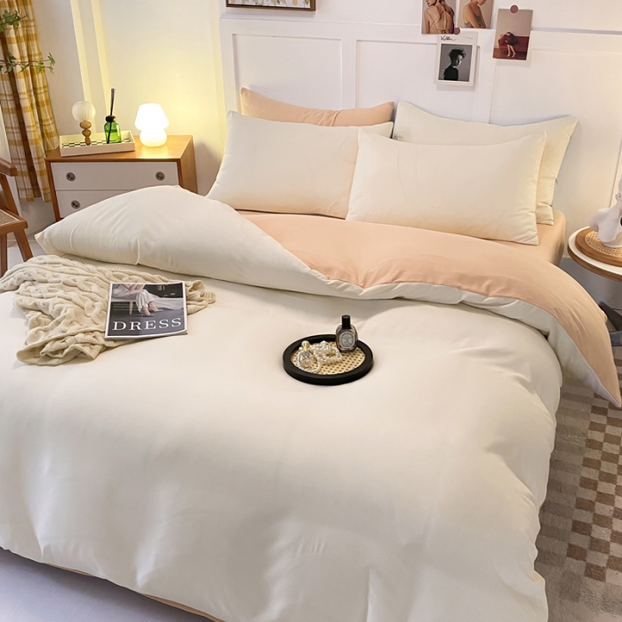 91家纺网 家纺一手货源 找家纺 米瑞娜2022新款纯色磨毛双拼四件套 奶茶芝士