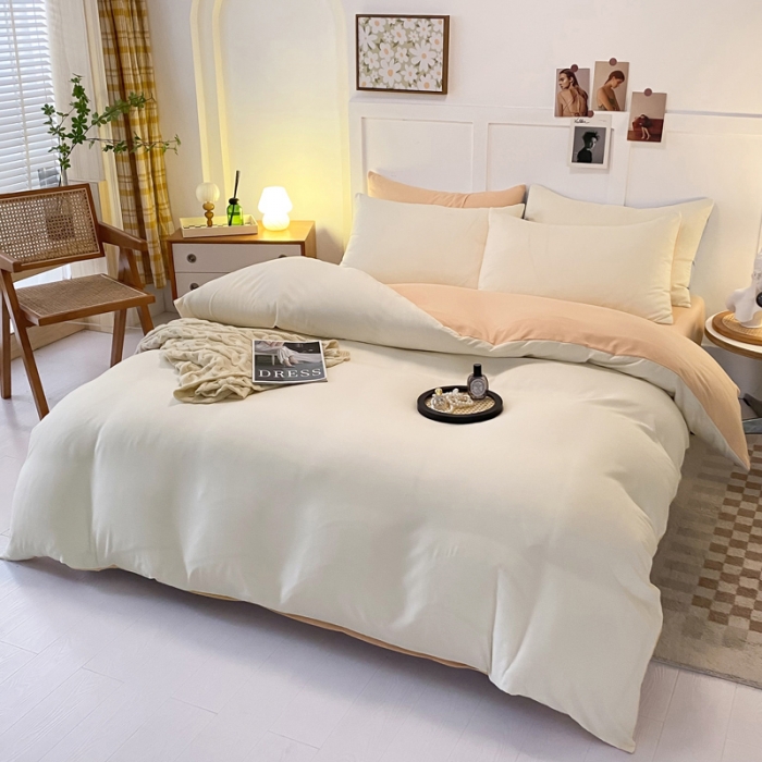 91家纺网 家纺一手货源 找家纺 米瑞娜2022新款纯色磨毛双拼四件套 奶茶芝士