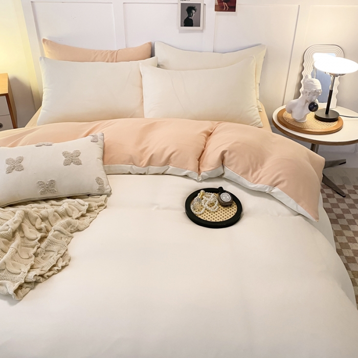 91家纺网 家纺一手货源 找家纺 米瑞娜2022新款纯色磨毛双拼四件套 奶茶芝士