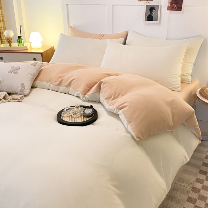 91家纺网 家纺一手货源 找家纺 米瑞娜2022新款纯色磨毛双拼四件套 奶茶芝士