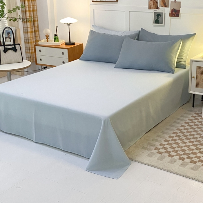 91家纺网 家纺一手货源 找家纺 米瑞娜2022新款纯色磨毛双拼四件套 月光雾蓝