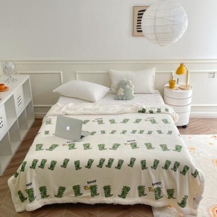 91家纺网 家纺一手货源 找家纺 时年 2022新款牛奶绒拼羊羔绒毯 小恐龙