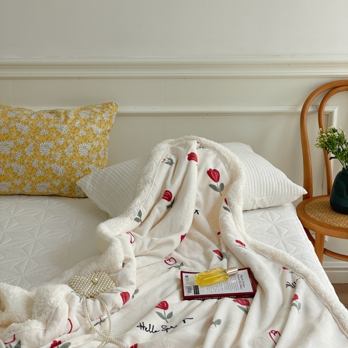 91家纺网 家纺一手货源 找家纺 时年 2022新款牛奶绒拼羊羔绒毯 露露