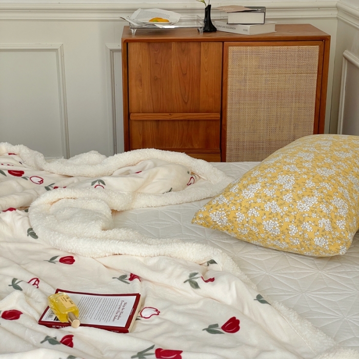 91家纺网 家纺一手货源 找家纺 时年 2022新款牛奶绒拼羊羔绒毯 露露