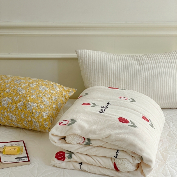 91家纺网 家纺一手货源 找家纺 时年 2022新款牛奶绒拼羊羔绒毯 露露