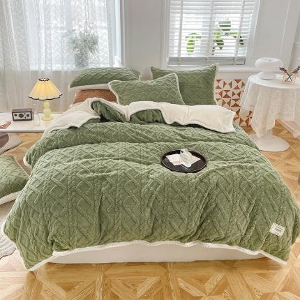 91家纺网 家纺一手货源 找家纺 新月家纺 2022新款塔芙绒多功能被套毯 茶绿