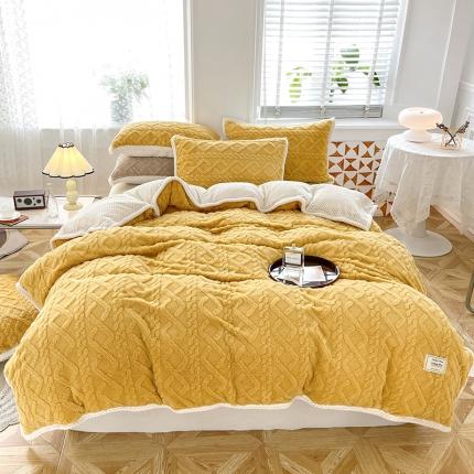 91家纺网 家纺一手货源 找家纺 新月家纺 2022新款塔芙绒多功能被套毯 姜黄