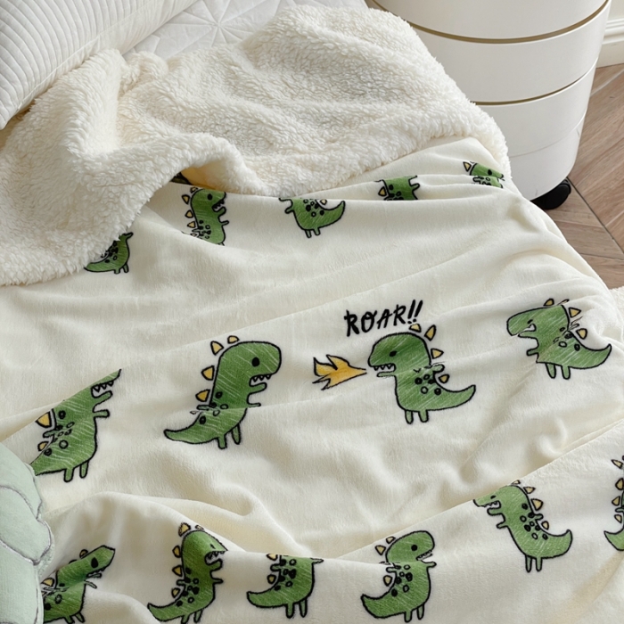 91家纺网 家纺一手货源 找家纺 时年 2022新款牛奶绒拼羊羔绒毯 小恐龙