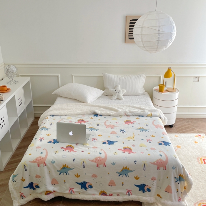 91家纺网 家纺一手货源 找家纺 时年 2022新款牛奶绒拼羊羔绒毯 侏罗纪