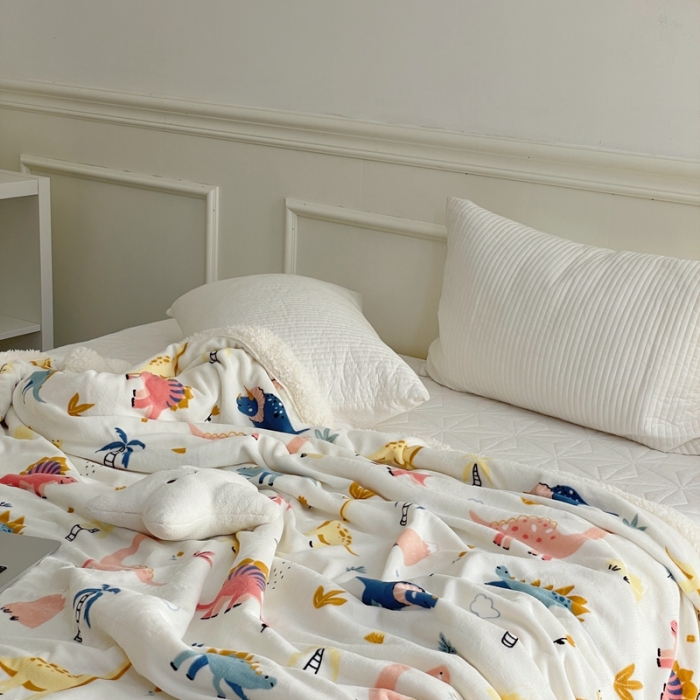 91家纺网 家纺一手货源 找家纺 时年 2022新款牛奶绒拼羊羔绒毯 侏罗纪