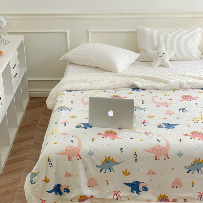 91家纺网 家纺一手货源 找家纺 时年 2022新款牛奶绒拼羊羔绒毯 侏罗纪