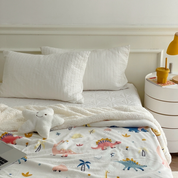 91家纺网 家纺一手货源 找家纺 时年 2022新款牛奶绒拼羊羔绒毯 侏罗纪