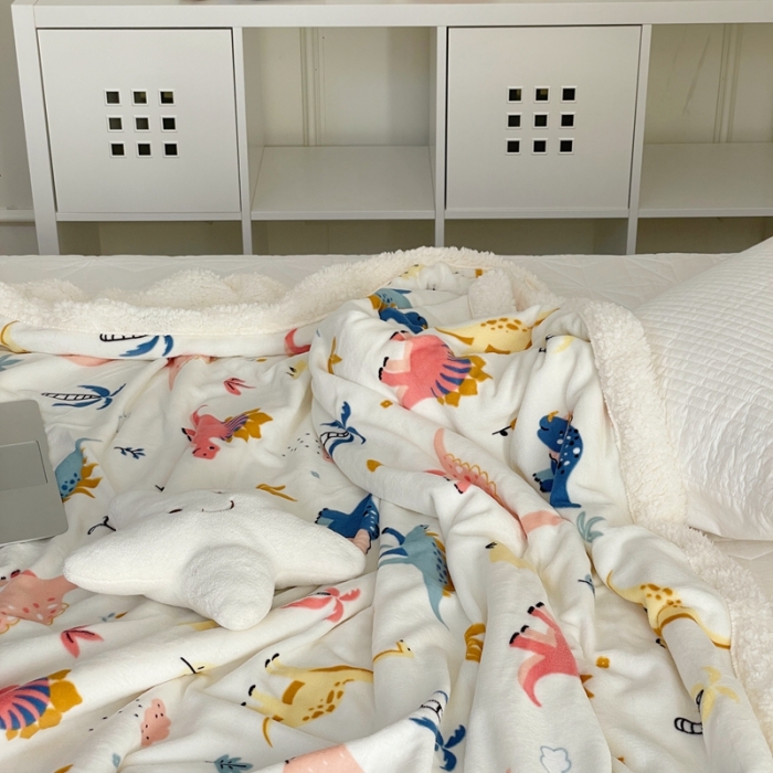 91家纺网 家纺一手货源 找家纺 时年 2022新款牛奶绒拼羊羔绒毯 侏罗纪