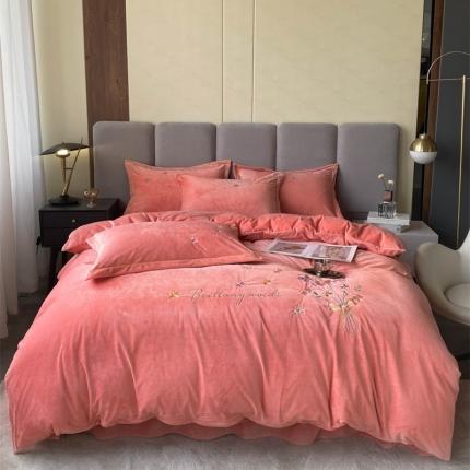 91家纺网 家纺一手货源 找家纺 云锦 2022秋冬新品加厚婴儿绒刺绣四件套 手捧花-玉藕色