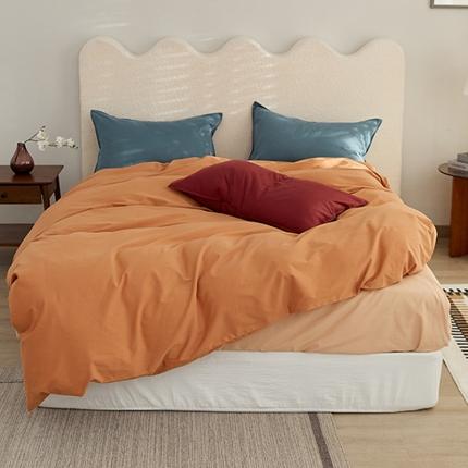 91家纺网 家纺一手货源 找家纺 新款磨毛撞色系列四件套 赤橙-南菲蓝