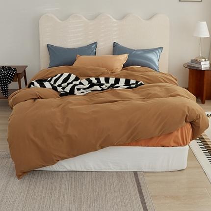 91家纺网 家纺一手货源 找家纺 新款磨毛撞色系列四件套 焦香咖-南菲蓝