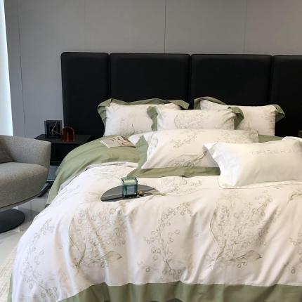 91家纺网 家纺一手货源 找家纺 太古汇 2022新款火山小磨毛数码印花四件套 花漾-绿