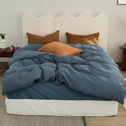 91家纺网 家纺一手货源 找家纺 新款磨毛撞色系列四件套 南菲蓝-焦香咖