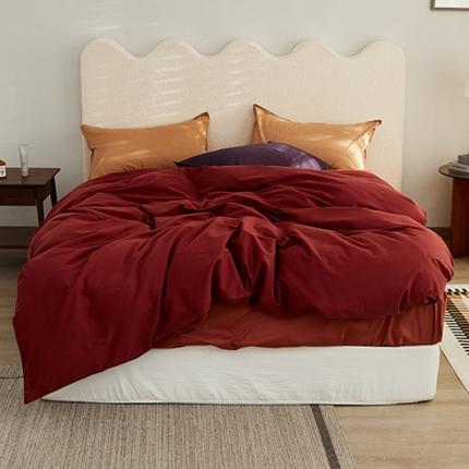 91家纺网 家纺一手货源 找家纺 新款磨毛撞色系列四件套 葡萄色-奶咖