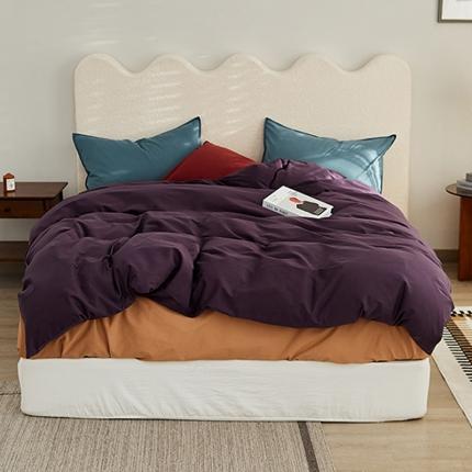 91家纺网 家纺一手货源 找家纺 新款磨毛撞色系列四件套 深紫-南菲蓝